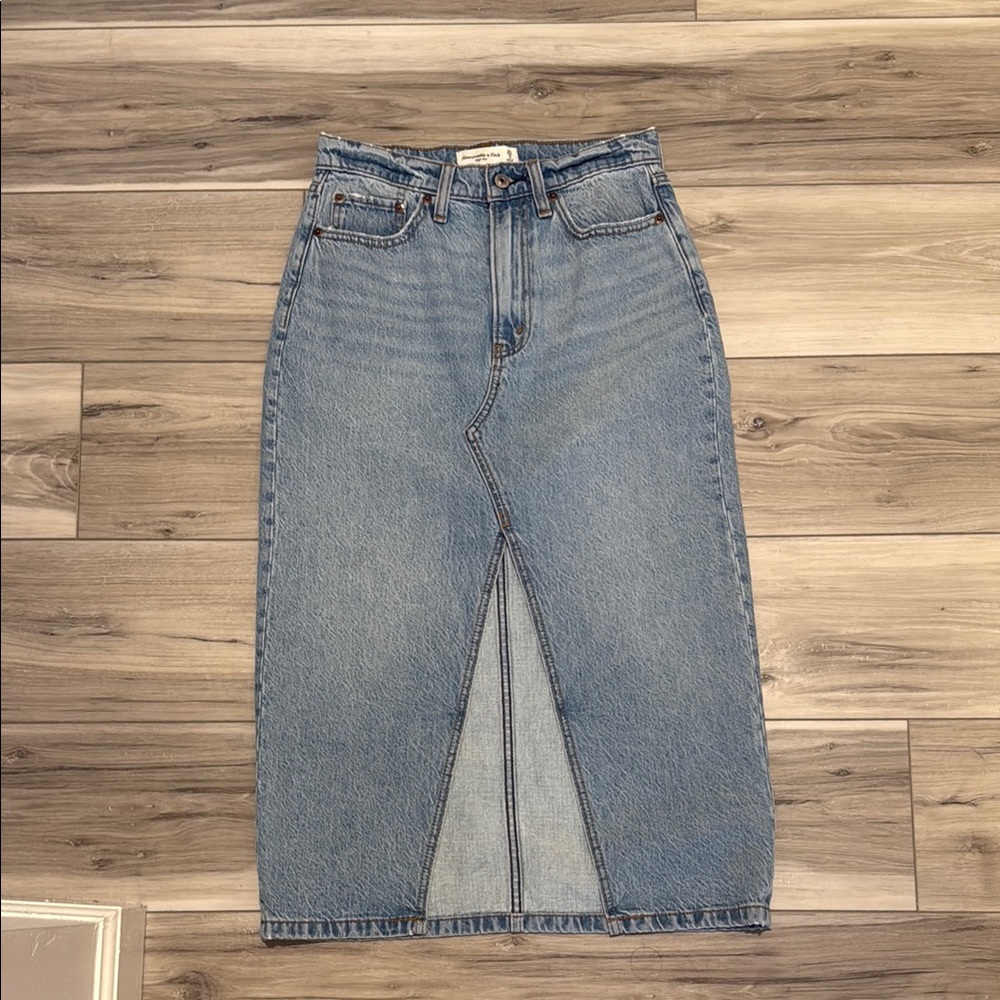Abercrombie & Fitch Light Blue Denim Midi Skirt